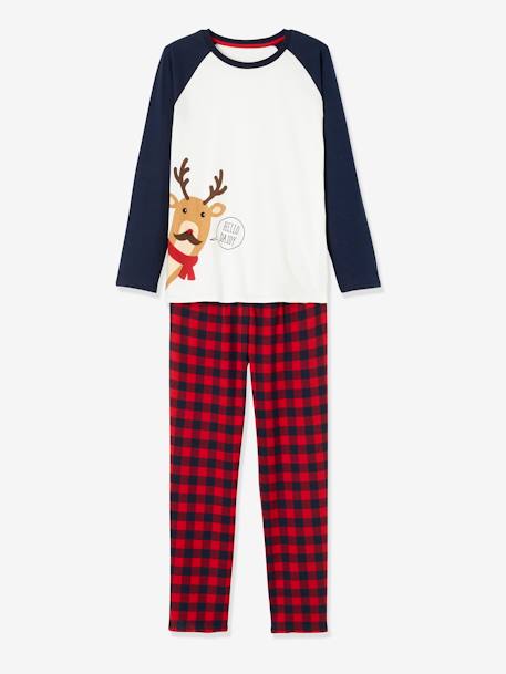 Pyjama Noël homme / Pyjama famille Oeko-Tex® Beige avec anim et bas à carre - vertbaudet enfant 