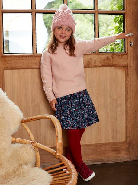 Floral Print Skirt with Shimmery Yarn Details for Girls Dark Blue/Print - vertbaudet enfant 
