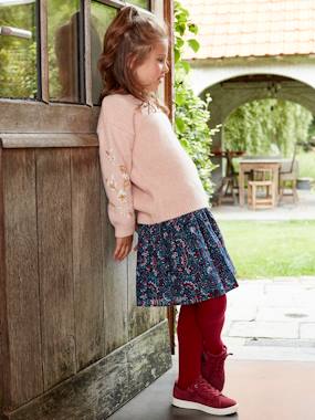 Floral Print Skirt with Shimmery Yarn Details for Girls  - vertbaudet enfant