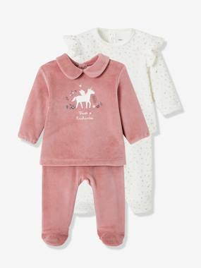 Pack of 2 Unicorn Pyjamas in Velour, for Babies  - vertbaudet enfant