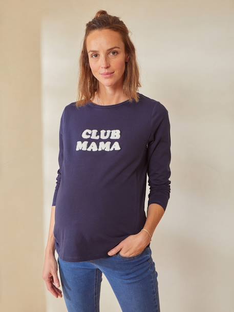 T-shirt à message grossesse et allaitement en coton bio MARINE GRISE+Vert - vertbaudet enfant 