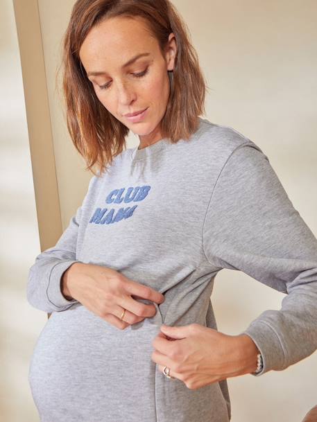 Fleece Sweatshirt with Message, Maternity & Nursing Special Grey - vertbaudet enfant 