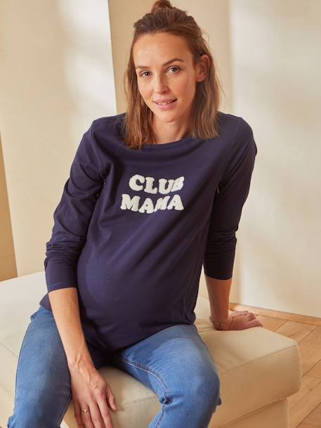 T-shirt à message grossesse et allaitement en coton bio - marine
