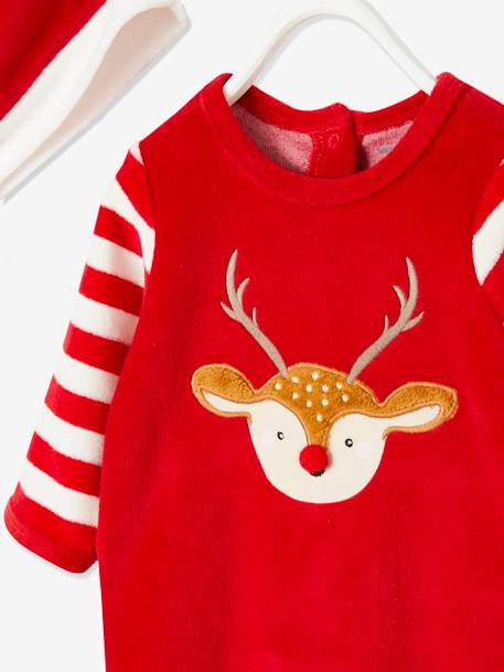 Coffret cadeau noël pyjama en velours et bonnet bébé rouge brique - vertbaudet enfant 