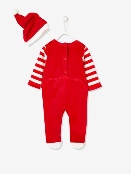Christmas Gift Set for Babies: Velour Sleepsuit + Beanie Dark Red - vertbaudet enfant 