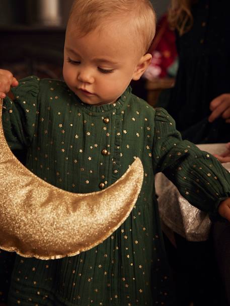 Robe bébé fille en gaze de coton ouverture décalée vert foncé imprimé - vertbaudet enfant 