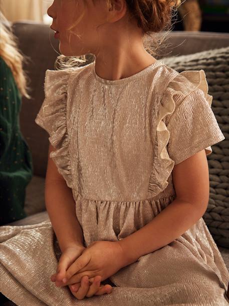 Robe de fête en tissu lamé fantaisie fille beige irisé+rose pâle - vertbaudet enfant 