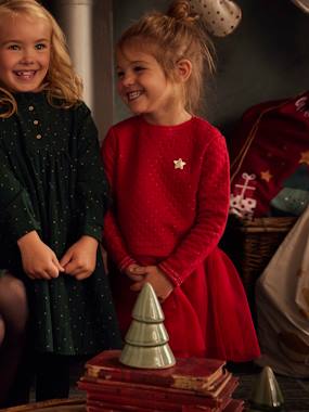 -Dual Fabric Dress for Girls, Christmas Special