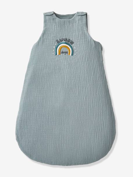 Summer Special Baby Sleep Bag in Organic Cotton* Gauze, Mini Zoo BLUE MEDIUM SOLID WITH DESIGN - vertbaudet enfant 