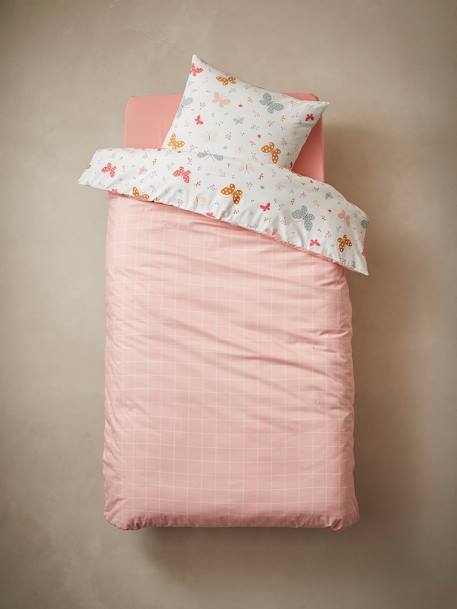 Duvet Cover + Pillowcase Set for Children, Butterflies, Basics PINK MEDIUM ALL OVER PRINTED - vertbaudet enfant 