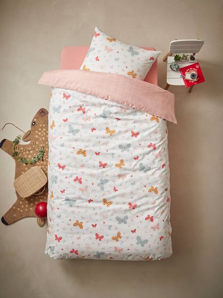 Duvet Cover + Pillowcase Set for Children, Butterflies, Basics PINK MEDIUM ALL OVER PRINTED - vertbaudet enfant 