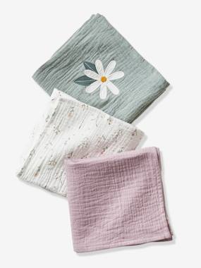 Nursery-Changing Mats-Pack of 3 Muslin Squares in Cotton Gauze, Sweet Provence