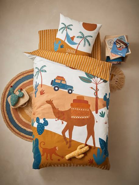 Parure housse de couette + taie d'oreiller enfant WILD SAHARA camel / multicolore - vertbaudet enfant 