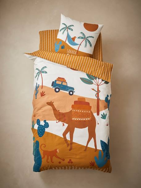 Parure housse de couette + taie d'oreiller enfant WILD SAHARA camel / multicolore - vertbaudet enfant 