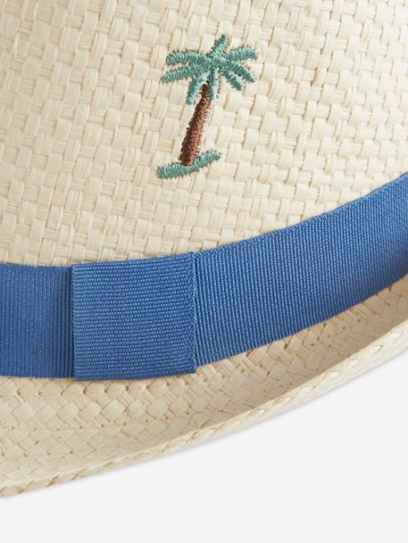 Straw-Like Panama Hat with Palm Trees for Boys BEIGE LIGHT SOLID WITH DESIGN - vertbaudet enfant 