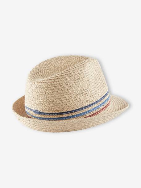 Straw-Like Panama Hat for Boys BEIGE LIGHT SOLID WITH DESIGN - vertbaudet enfant 