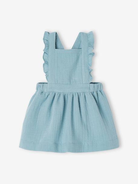 Dungaree Dress in Cotton Gauze, for Babies GREEN MEDIUM SOLID+lilac+Pink - vertbaudet enfant 