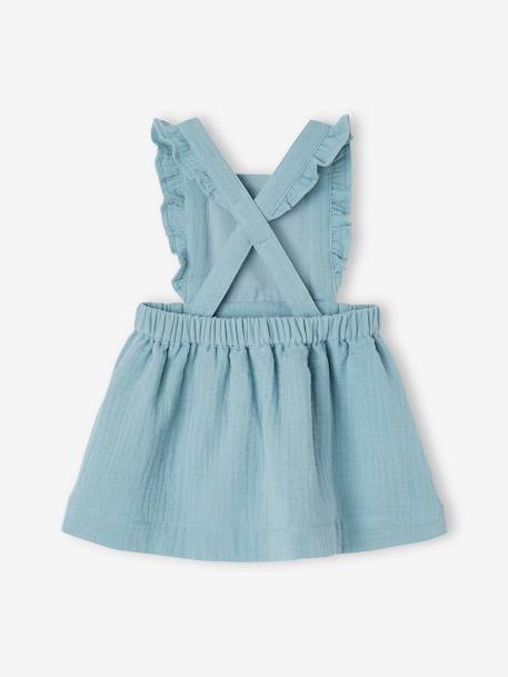 Dungaree Dress in Cotton Gauze, for Babies caramel+GREEN MEDIUM SOLID+Pink - vertbaudet enfant 