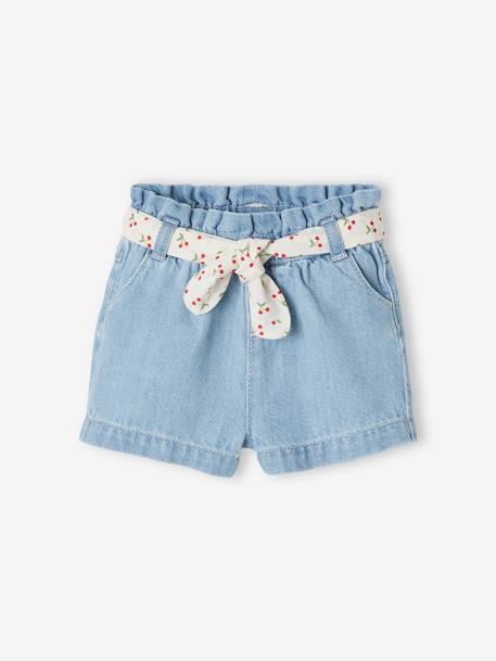 Paperbag Shorts with Belt for Babies BLUE LIGHT WASCHED - vertbaudet enfant 