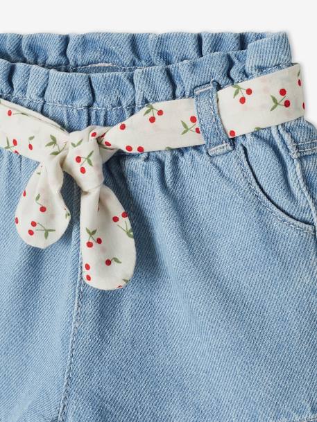 Paperbag Shorts with Belt for Babies BLUE LIGHT WASCHED - vertbaudet enfant 
