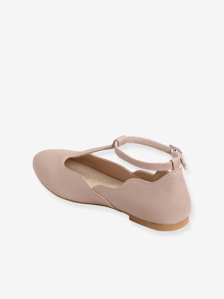 T-Strap Ballet Pumps for Girls Light Pink+White - vertbaudet enfant 