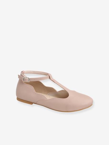 T-Strap Ballet Pumps for Girls Light Pink+White - vertbaudet enfant 