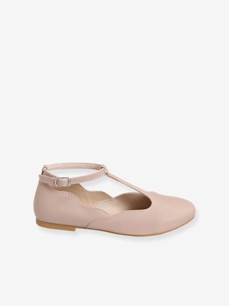 T-Strap Ballet Pumps for Girls Light Pink+White - vertbaudet enfant 