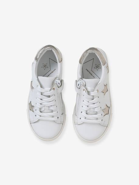 Leather Trainers with Laces & Zips for Girls WHITE MEDIUM SOLID WITH DESIGN - vertbaudet enfant 