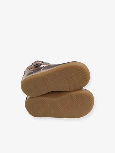 Leather Pram Shoes for Baby Girls, Designed for First Steps PINK MEDIUM METALLIZED - vertbaudet enfant 