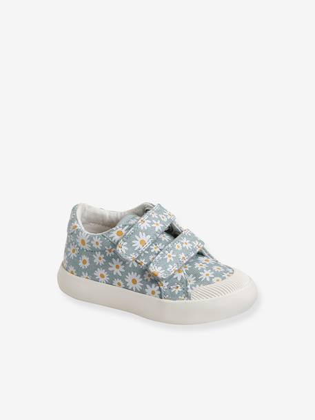 Touch-Fastening Trainers in Canvas for Baby Girls BLUE LIGHT ALL OVER PRINTED+Silver+White - vertbaudet enfant 