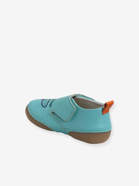 Leather Booties with Touch Fasteners, for Baby Boys GREEN LIGHT SOLID WITH DESIGN - vertbaudet enfant 