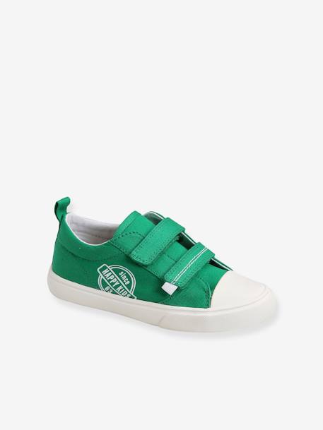 Touch-Fastening Trainers in Fancy Canvas for Boys BLUE DARK TWO COLOR/MULTICOL+GREEN BRIGHT SOLID WITH DESIG - vertbaudet enfant 