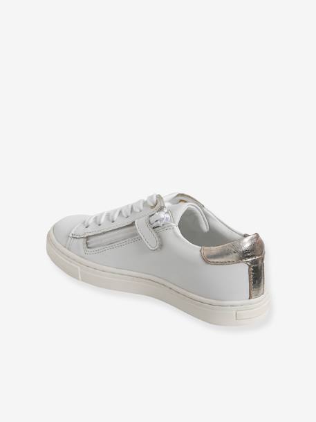 Leather Trainers with Laces & Zips for Girls WHITE MEDIUM SOLID WITH DESIGN - vertbaudet enfant 