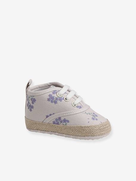 Soft Pram Shoes with Laces for Baby Girls PURPLE LIGHT ALL OVER PRINTED - vertbaudet enfant 