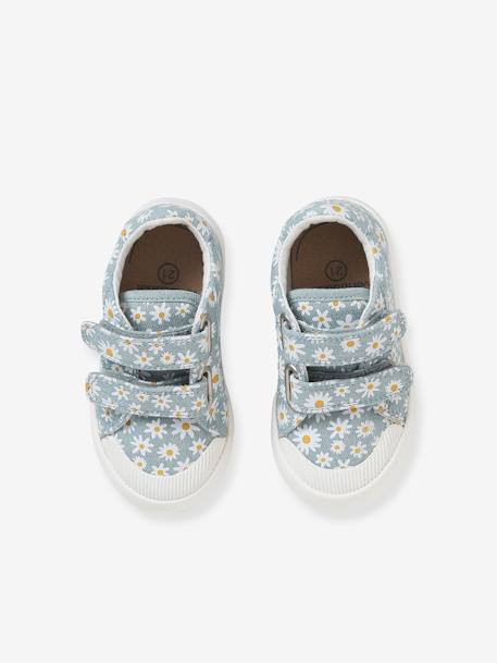 Touch-Fastening Trainers in Canvas for Baby Girls BLUE LIGHT ALL OVER PRINTED+multicoloured+White - vertbaudet enfant 