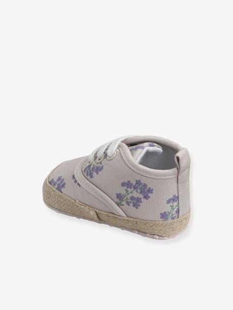 Soft Pram Shoes with Laces for Baby Girls PURPLE LIGHT ALL OVER PRINTED - vertbaudet enfant 