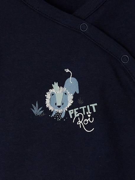 Jacket with Crossover Opening on the Front for Newborn Baby BLUE DARK SOLID WITH DESIGN+WHITE LIGHT ALL OVER PRINTED - vertbaudet enfant 