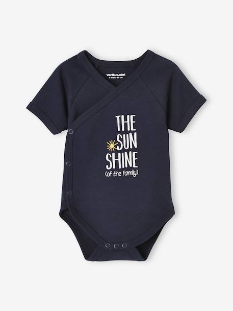 Pack of 3 Short-Sleeved 'Sunshine' Bodysuits for Newborn Babies BLUE DARK TWO COLOR/MULTICOL - vertbaudet enfant 