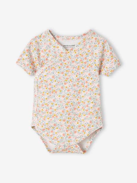 Pack of 3 Short Sleeve Flowers Bodysuits for Newborn Babies GREEN LIGHT 2 COLOR/MULTICOLOR - vertbaudet enfant 