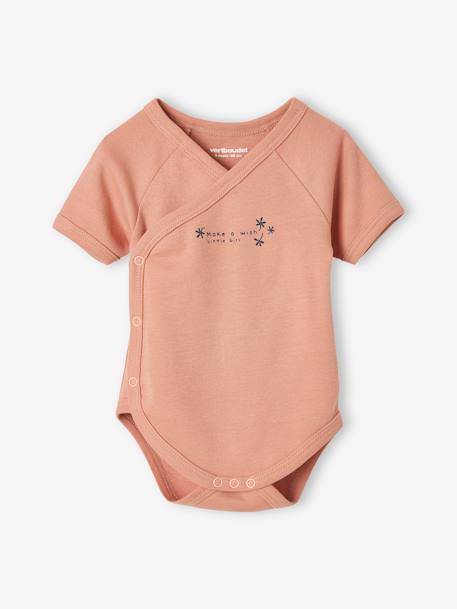 Pack of 3 Short Sleeve Bodysuits for Newborn Babies PINK DARK 2 COLOR/MULTICOL OR - vertbaudet enfant 