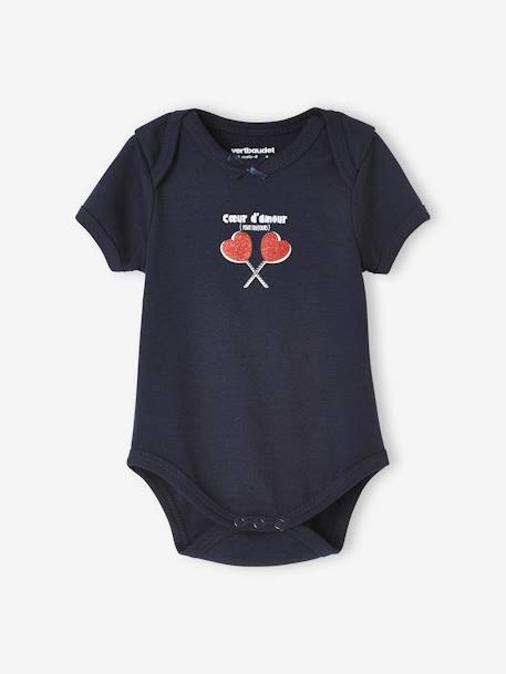 Pack of 3 Short Sleeve 'Hearts' Bodysuits for Babies BLUE DARK TWO COLOR/MULTICOL - vertbaudet enfant 