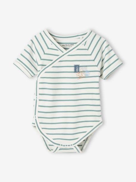 Pack of 3 Short Sleeve Bodysuits for Newborn Babies GREEN MEDIUM 2 COLOR/MULTICOLR - vertbaudet enfant 