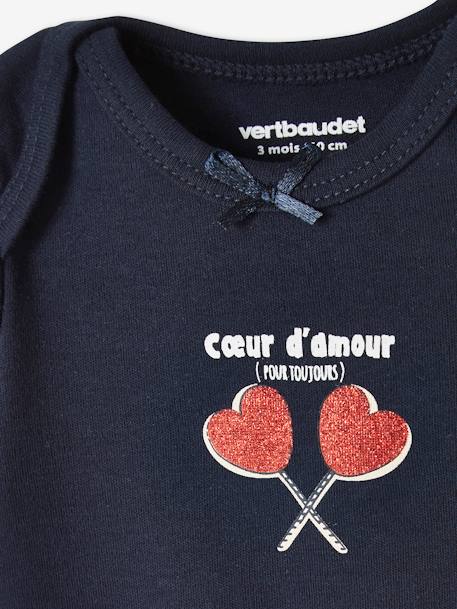 Pack of 3 Short Sleeve 'Hearts' Bodysuits for Babies BLUE DARK TWO COLOR/MULTICOL - vertbaudet enfant 