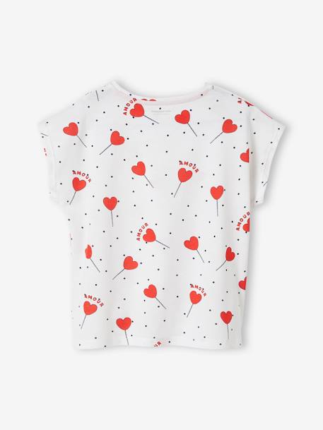 T-shirt imprimé fille avec noeud fantaisie blanc / rouge+écru+kaki+marine+rose mauve imprimé+vanille+vert - vertbaudet enfant 