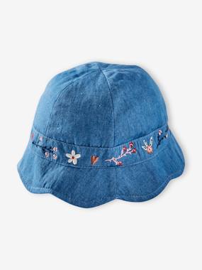 Baby-Accessories-Denim Bucket Hat with Embroidery for Baby Girls