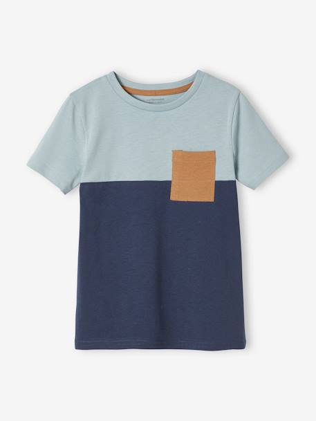 T-shirt coloblock garçon manches courtes ardoise+bleu azur+kaki+orange - vertbaudet enfant 