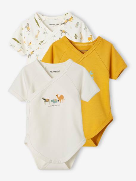 Pack of 3 'Animals' Bodysuits for Newborn Babies YELLOW DARK 2 COLOR/MULTICOL - vertbaudet enfant 