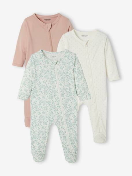 Lot de 3 pyjamas bébé en jersey ouverture zippée BASICS - lot