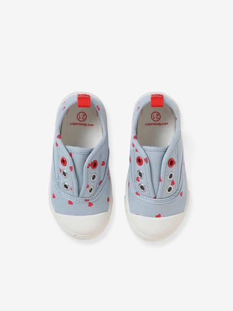 Fabric Trainers with Elastic, for Baby Girls BLUE LIGHT SOLID WITH DESIGN+PINK MEDIUM ALL OVER PRINTED - vertbaudet enfant 