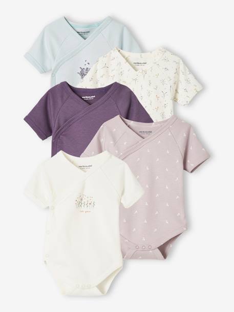 Pack of 5 Short Sleeve Bodysuits for Newborn Babies BLUE LIGHT TWO COLOR/MULTICOL - vertbaudet enfant 